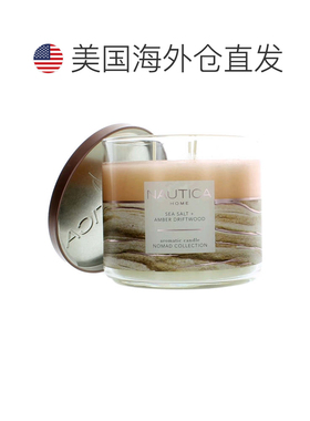 自营Nautica 14.5盎司AM Wax Blend 3芯蜡烛-海盐和琥珀漂流木-透