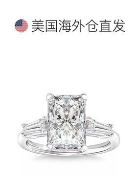 自营 pompeii34 3/4 克拉明亮式切割和长方形钻石订婚戒指 14k 白