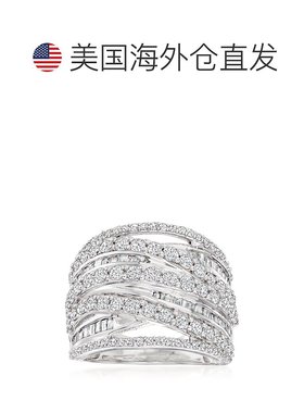 自营 925 纯银 Ross-Simons 圆形和长方形钻石公路戒指 - 白色 美