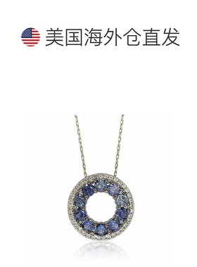 自营 Suzy Levian 纯银蓝色和白色蓝宝石和钻石口音双圈永恒吊坠