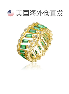 自营geneviveGV 纯银 14k 黄金镀祖母绿和长方形永恒戒指 - emer