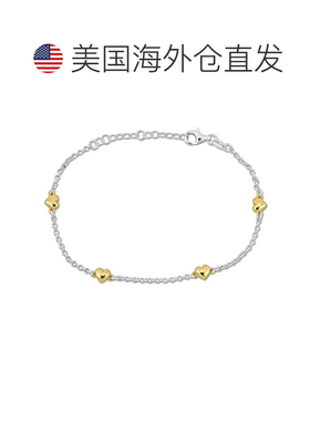 自营925 纯银 Rolo 链上 Mimi & Max 四个黄色心形吊饰手链 - 7+1