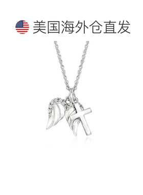 自营Ross-Simons 14 克拉白金十字架和天使之翼吊坠项链带钻石口