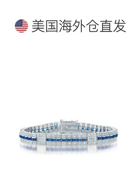 自营 GENEVIVE 纯银蓝宝石立方氧化锆条纹手链 - 蓝色 美国奥莱直