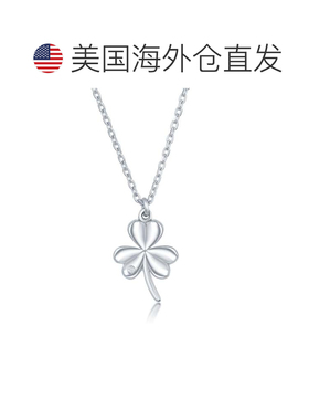 自营 simona纯银 0.0075cttw 钻石三叶草项链 - 银白色 美国奥莱