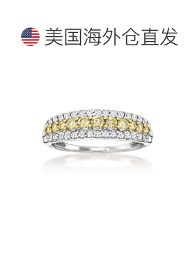 自营 Ross-Simons 14kt 白金黄色和白色钻石三排戒指 - 黄色 美国