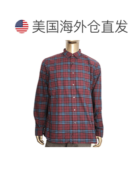 自营Burberry Alexander Men's Crimson /blue Checked Cotton Sh