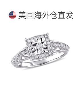 自营Mimi & Max 1/5ct TW Diamond Square Halo Vintage Promise