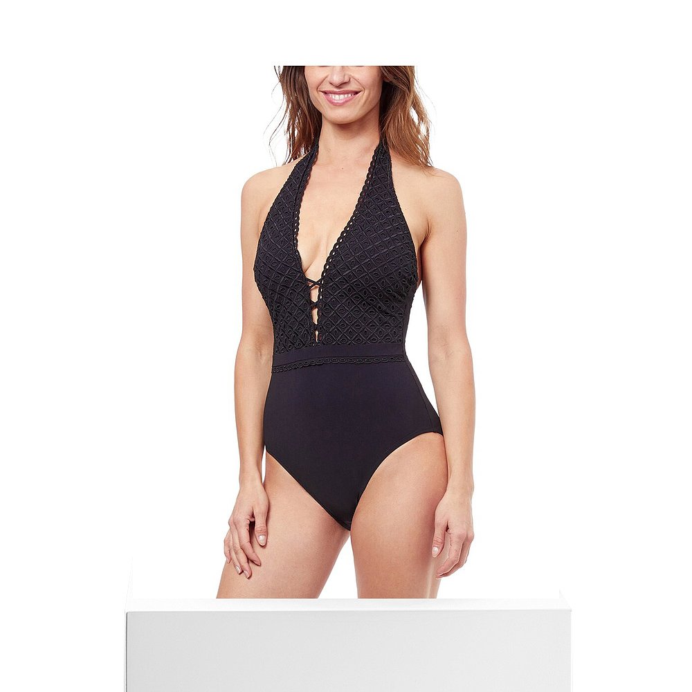 自营 Profile by Gottex Rendez-Vous 挂脖式 V 领连体泳衣 - 黑 - 图3