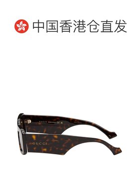 香港直邮潮奢 Gucci 古驰 女士 玳瑁色 Rectangular 太阳镜 GG142