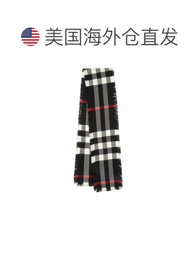 自营Burberry Half Mega Check Fringe Wool Scarf - black 美国