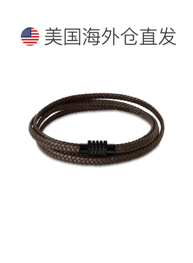 自营Bruno Magli Mens Braided Leather Wrap Bracelet, Mahogany