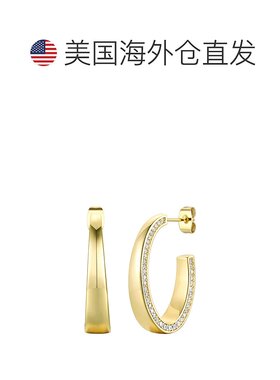 genevive14k 镀金纯银带钻石立方氧化锆锥形 ¾ C 环耳环 - 黄色
