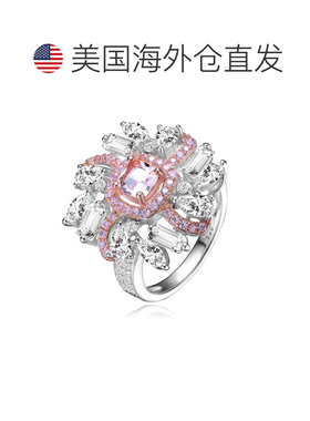 自营 GENEVIVE 纯银两色电镀立方氧化锆簇状戒指 - 粉红色 美国奥