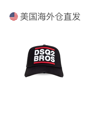 自营dsquared2黑色DSQ2 Bros徽标棉质棒球帽-黑色 美国奥莱直发