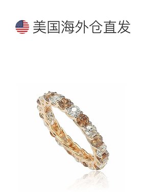 自营 Suzy Levian 棕色和白色立方氧化锆玫瑰纯银永恒戒指 - 棕色