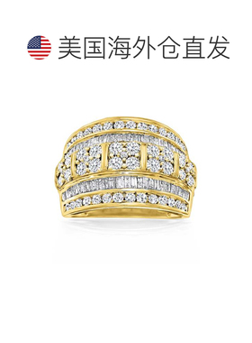 自营 Ross-Simons 18kt 纯银圆形和长方形钻石多排戒指 - 白色 美
