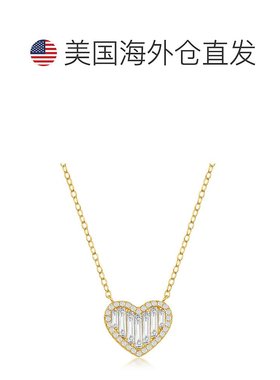自营 simonaSterling Silver Round and Baguette CZ Heart Neckl