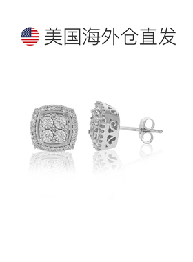 自营vir jewels1/2 克拉圆形实验室培育钻石方形耳钉 .925 纯银爪