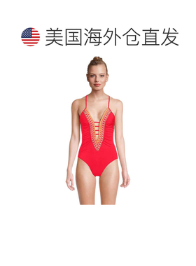 自营Women's Becca Fiesta Swimsuit Red Crisscross Strap Plung