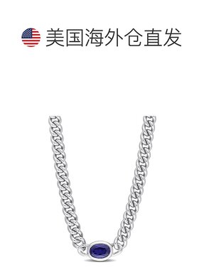 自营 925 纯银 Mimi & Max 1 1/4 CT TGW 椭圆形蓝宝石锁链项链 -
