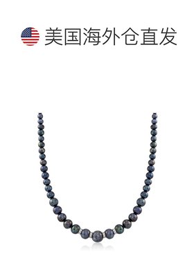 自营 Ross-Simons 5-11.5 毫米渐变黑色养殖珍珠项链，带。钻石和