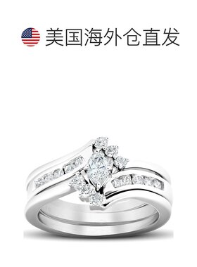 自营 pompeii31/2 克拉榄尖形钻石订婚三重结婚戒指套装 10k 白金