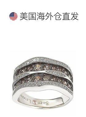 自营 Suzy Levian 棕色和白色立方氧化锆纯银波浪形戒指 - 棕色