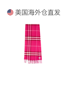 自营burberry拉绒羊绒格子围巾，搭配标志性的商标设计-粉红色 美