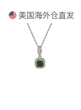 自营Suzy Levian 纯银绿色和白色方晶锆石上丁方形切割吊坠 - 绿