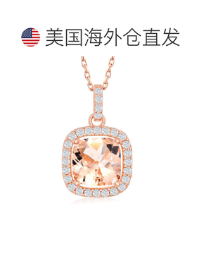自营 simona纯银方形摩根石 CZ 与白色 CZ 边框吊坠 - 镀玫瑰金