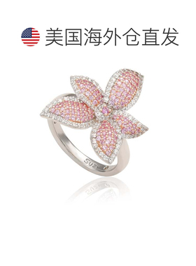 自营Suzy Levian 纯银粉色蓝宝石和白色蓝宝石花朵戒指 - 粉色 美
