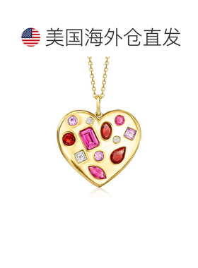 自营Ross-Simons Multi-Gemstone Heart Pendant Necklace in 18k