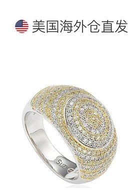 自营 Suzy Levian 纯银白色和黄色圆形方晶锆石戒指 - 黄色 美国