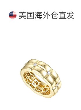 自营 genevive14k 镀金纯银带钻石方晶锆石双编织戒指 - 黄色 美