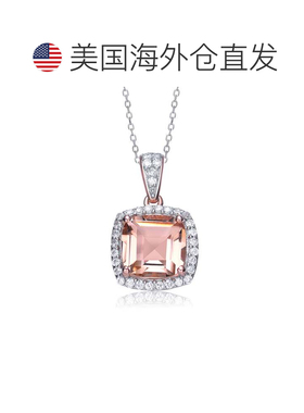 自营GENEVIVE 纯银玫瑰金镀摩根石立方氧化锆光环吊坠项链 - 粉红
