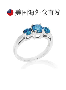 自营vir jewels1.50 克拉 3 石蓝色钻石订婚戒指 14K 白金圆形 -