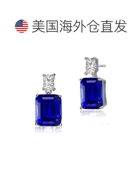 自营GENEVIVE 纯银蓝宝石立方氧化锆矩形耳钉 - 蓝色 美 美国奥