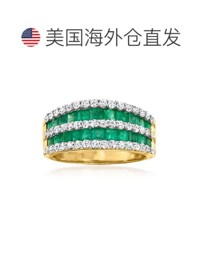 自营 ross-simons罗斯-西蒙斯翡翠和 . 14 克拉黄金钻石多排圆顶