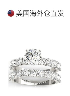 自营pompeii32 1/2 克拉钻石圆形切割订婚戒指配套结婚戒指 14k