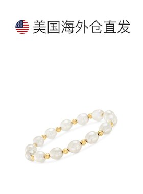 Ross-Simons 8-9 毫米养殖珍珠和 14 克拉黄金珠子手链 - 8 英寸