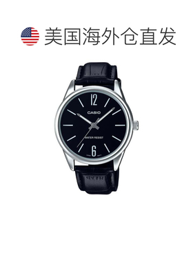 自营Casio Men’s Black Leather Watch with Black Dial - MTP-V