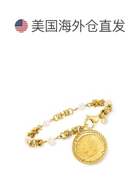 自营 Ross-Simons 意大利 6 毫米养殖珍珠和仿里拉硬币拜占庭式手