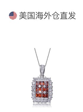 自营 GENEVIVE 纯银红宝石立方氧化锆长方形吊坠项链 - 红色 美国
