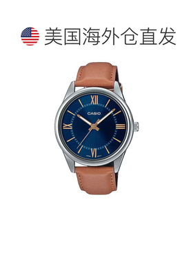 自营Casio Men’s Brown Leather Watch with Blue Dial - MTP-V0