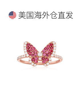 自营 ross-simons罗斯-西蒙斯鲁比和 . 14kt 玫瑰金钻石蝴蝶戒指