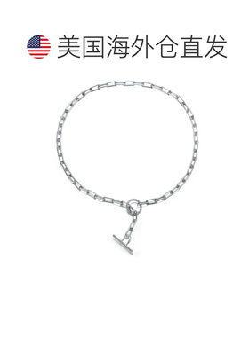 自营genevive纯银白金镀方晶锆石弹簧环链项链 - 银 美国奥莱直发