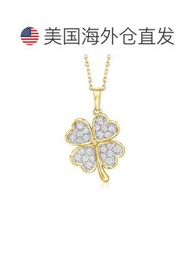 自营Ross-Simons CZ 4-Leaf Clover Pendant Necklace in 18kt Go