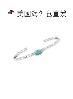 自营Ross-Simons Turquoise Hammered Cuff Bracelet in Sterling