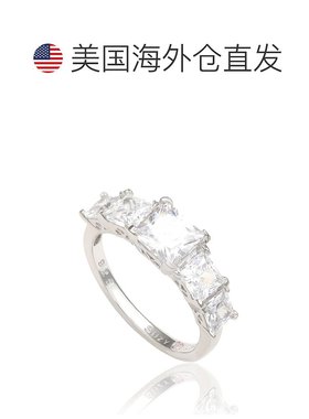 自营 Suzy Levian 纯银毕业上丁方形切割白色方晶锆石戒指 - 白色